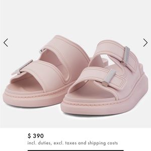 ALEXANDER MCQUEEN Womens Rubber Tea Rose / Silver Buckle Slides Sandals 37.5